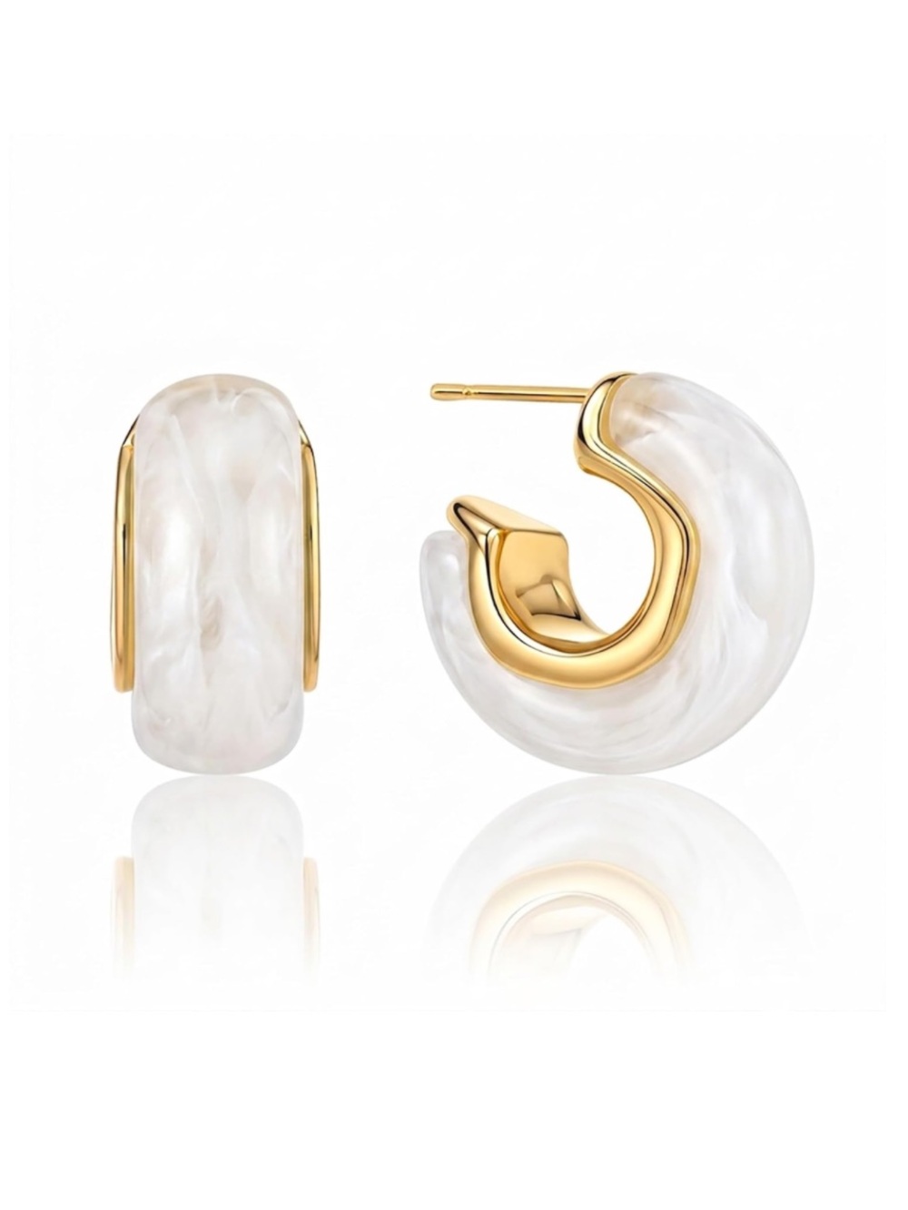 White Clear Acrylic Chunky Gold Statement Hoop Earrings